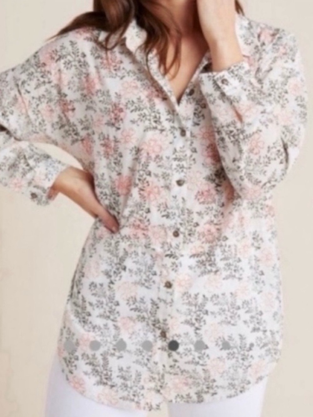 Anthropologie Enchanted Floral Embroidered Button-down Shirt